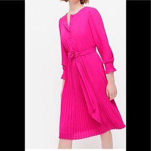 J. Crew Pink Tie Front Pleated Dress